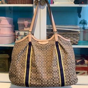 Coach 💦Signature Stripe Devin Large Tote Khak💦